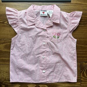 Young Hearts Girls Size 6 Pink Checkered Floral Vintage Retro Toddler Shirt